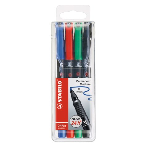 Marqueur permanent OhPen Stabilo pointe moyenne 1 mm - Pochette de 4