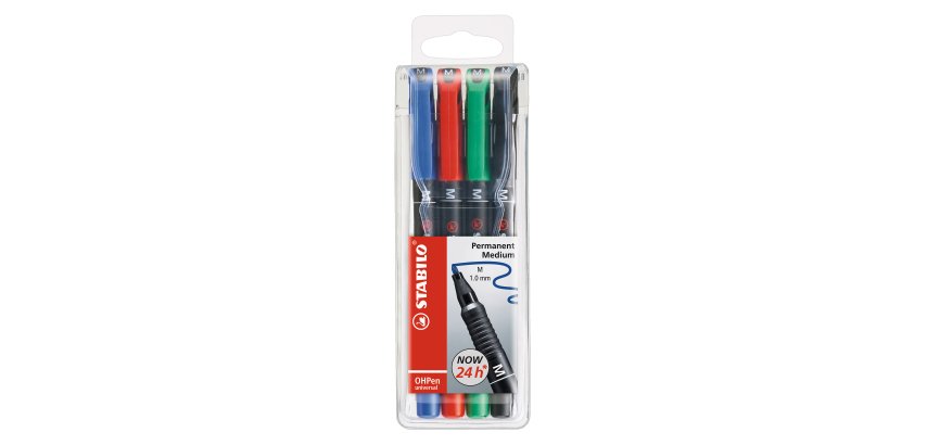 Marqueur permanent OhPen Stabilo pointe moyenne 1 mm - Pochette de 4