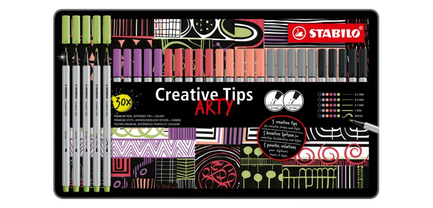 Feutre Stabilo Creative Tips couleurs pastel - Boite métal de 30