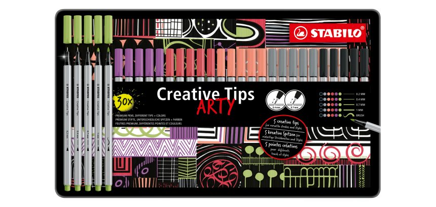Feutre Stabilo Creative Tips couleurs pastel - Boite métal de 30