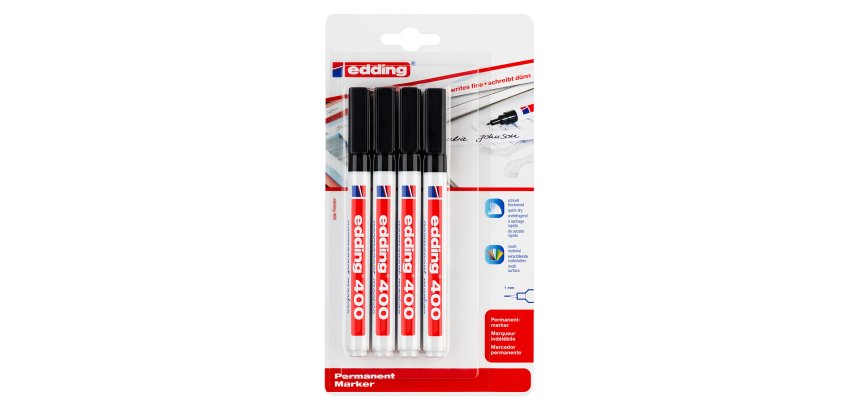 Marqueur permanent Edding E400 pointe ogive 1 mm - Pochette de 4