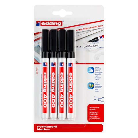 Rotulador permanente Edding E400 punta de bolígrafo 1 mm - Estuche de 4