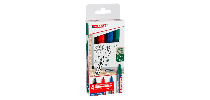 Marqueur effaçable Edding 360 pointe ogive 1.5 à 3 mm - Pochette de 4