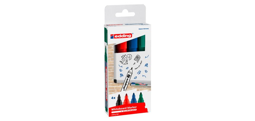 Marqueur effaçable Edding 360 pointe ogive 1.5 à 3 mm - Pochette de 4