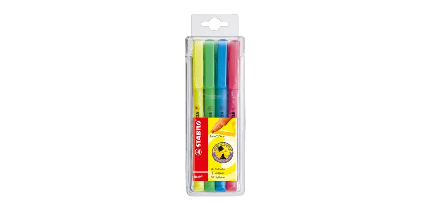 Surligneur Stabilo Flash couleurs assorties - Pochette de 4