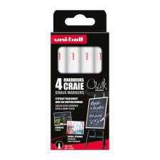Marqueur craie effaçable Uni-Ball Chalk pointe ogive 0,9 à 1,3 mm blanc - Pochette de 4