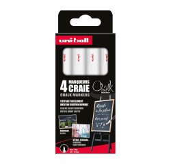 Uni-Ball Chalk Erasable Chalk Marker Bullet Tip 0.9 to 1.3 mm White - Pack of 4
