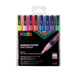 Rotulador permanente Uni-Ball Posca PC3ML punta de lanza 0,9 - 1,3 mm colores surtidos brillantes - Estuche de 8
