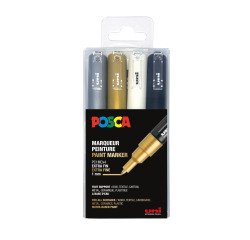 Marqueur Uni-Ball Posca PC1MC pointe ogive 0,7 à 1 mm couleurs assorties - Etui de 4