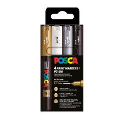 Marqueur Uni-Ball Posca PC1MC pointe ogive 0,7 à 1 mm couleurs assorties - Etui de 4