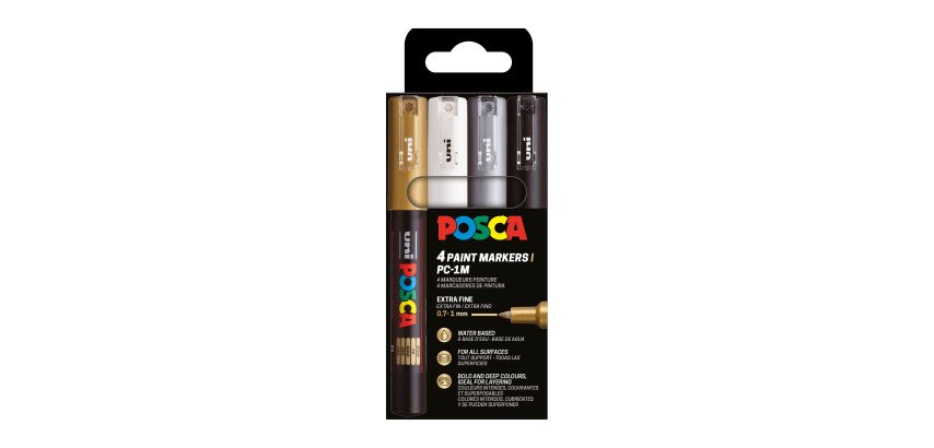 Marqueur Posca PC1MC pointe ogive 0,7 à 1 mm couleurs assorties - Etui de 4