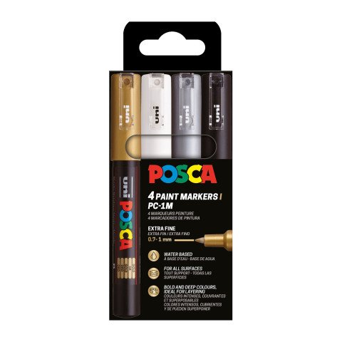 Marcador Posca PC1MC, punta redonda, 0,7 a 1 mm, colores surtidos - Paquete de 4