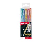 Stylo roller Uni Ball Signo pointe 0,8 mm couleurs assorties pailletées- Pochette de 5