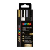 Marqueur Uni-Ball Posca PC3M pointe ogive 0,9 à 1,3 mm couleurs assorties - Etui de 4