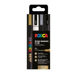 Rotulador Uni-Ball Posca PC3M punta de bolígrafo 0,9 a 1,3 mm colores surtidos - Estuche de 4