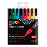 Marqueur Uni-Ball Posca PC3M pointe ogive 0,9 à 1,3 mm couleurs assorties - Etui de 8