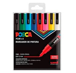 Rotulador permanente Uni-Ball Posca PC3M punta de lanza 0,9 a 1,3 mm colores surtidos - Estuche de 8
