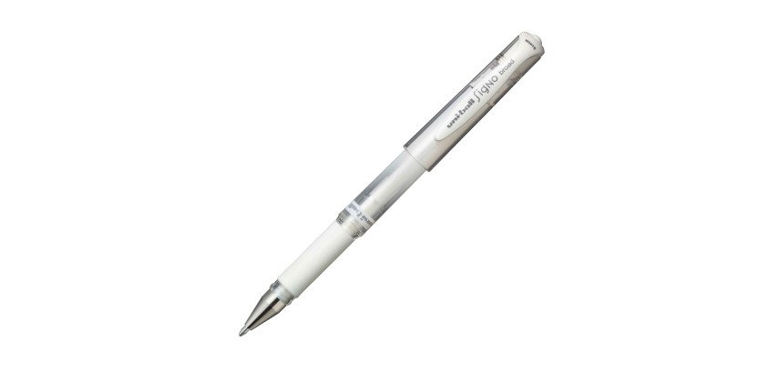 Balpen brede punt gel-inkt wit SIGNO BROAD behuizing met grip + dopje UNI-BALL