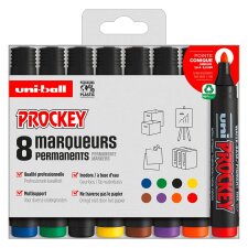 Marqueur permanent Uni Ball Prockey  pointe ogive 1,8 à 2,2 mm couleurs assorties - Pochette de 8