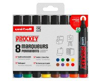 Marqueur permanent Uni Ball Prockey  pointe ogive 1,8 à 2,2 mm couleurs assorties - Pochette de 8