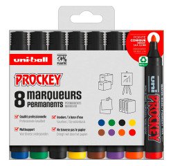 Marqueur permanent Uni Ball Prockey  pointe ogive 1,8 à 2,2 mm couleurs assorties - Pochette de 8