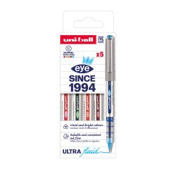 Bolígrafo estilográfico Uni Ball Eye punta 0,7 mm escritura media colores surtidos - Estuche de 5