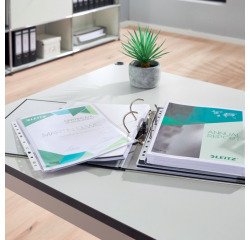 Folded PVC grainy Leitz A4 punched sleeves 17/100th - Box of 5