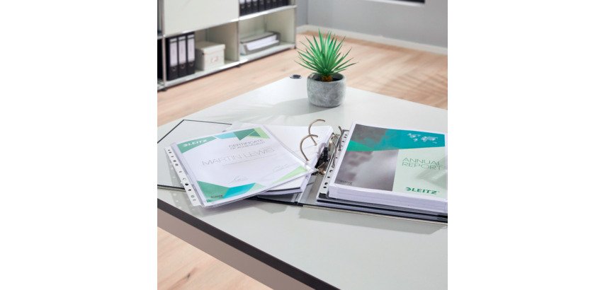 Perforierte Hüllen Leitz A4 mit Balg PVC gekörnt 17/100 - Packung mit 5 Stück
