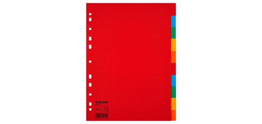 Intercalaire A4 carte colorée Esselte 10 onglets neutres - 1 jeu