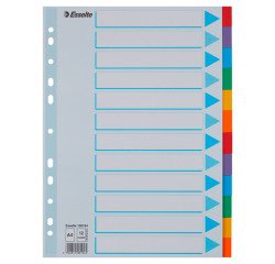 Intercalaires A4 carte colorée Esselte 12 onglets - 1 jeu