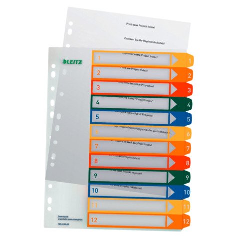 Intercalaires A4+ polypropylène Esselte 12 onglets numériques multicolores - 1 jeu