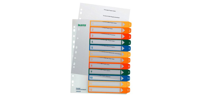 Trennblätter A4+ Polypropylen Esselte 12 numerische, mehrfarbige Register - 1 Satz