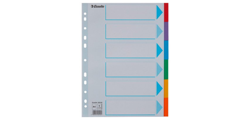 Trennblättr A4 farbige Karte Esselte 6 Register - 1 Set