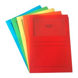 Paquet de 10 pochettes coins ELCO ORDO format 22x31cm à fenêtre 120g. Coloris assortis 5 couleurs