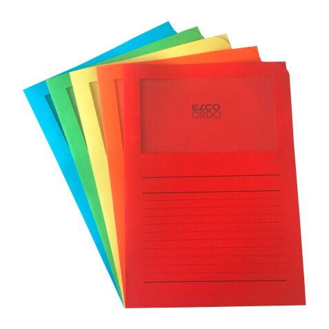 Chemise coin papier avec fenêtre Elco Ordo A4 couleurs assorties - Paquet de 10