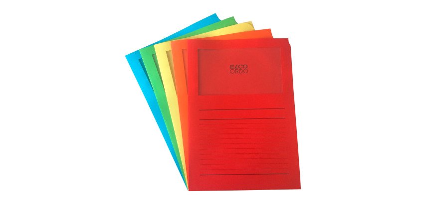 L-Hüllen Papier mit Fenster Elco Ordo A4, sortierte Farben - Packung mit 10