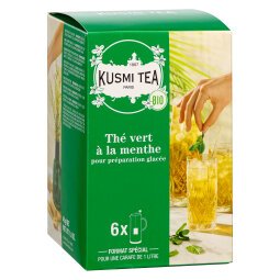 Thé vert à la menthe Bio Kusmi tea - Boîte de 6 grands sachets pour carafe