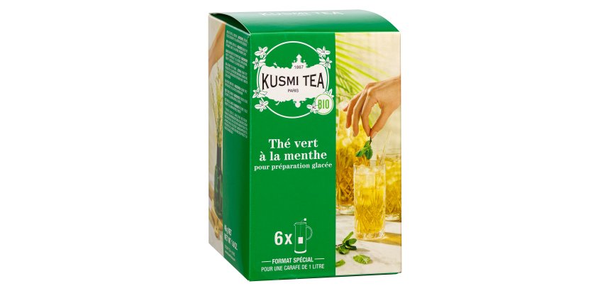Thé vert à la menthe Bio Kusmi tea - Boîte de 6 grands sachets pour carafe