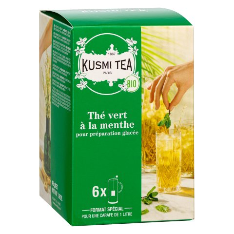Té verde de menta orgánica Té Kusmi - Caja de 6 bolsas grandes para jarra