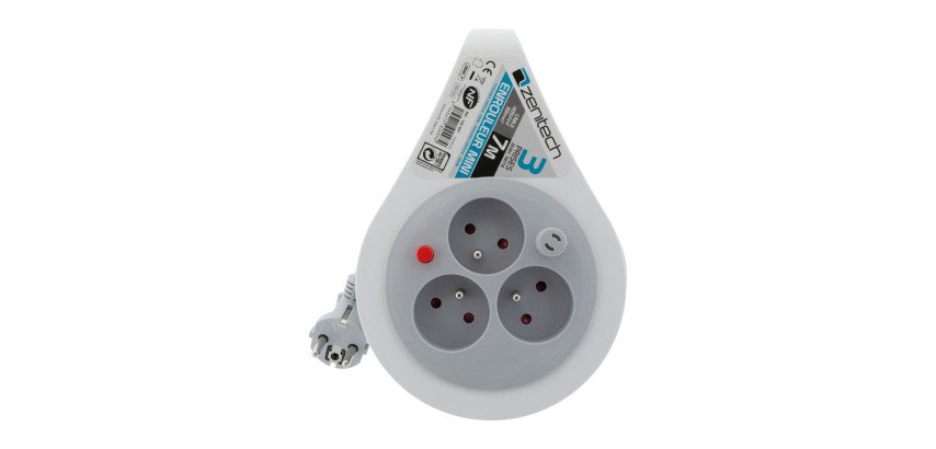Mini enrouleur 3 Prises - câble 7 m - Zenitech