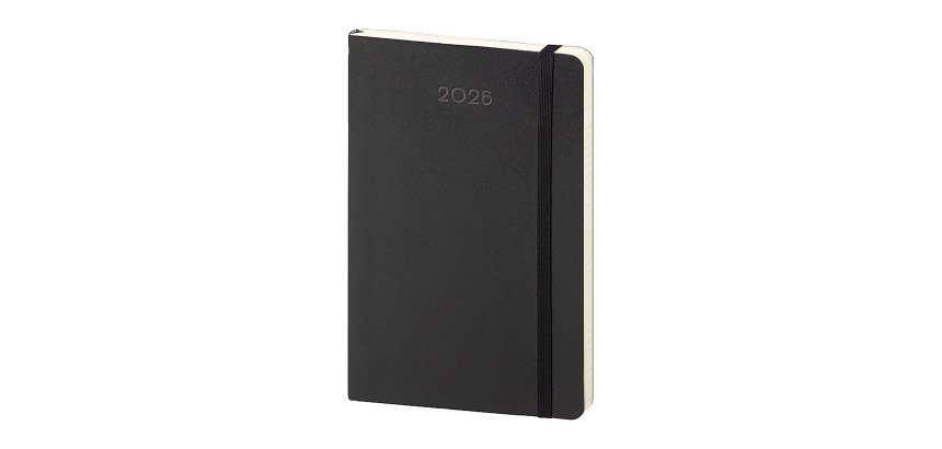 Agenda con elastico 2026 9x14 cm settimanale nera 150 pagine copertina flessibile