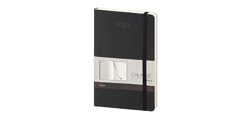 Agenda con elastico 2027 13x21 cm settimanale nera 150 pagine copertina flessibile
