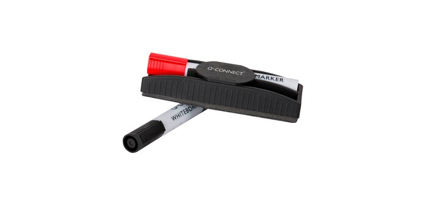 Borrador Q-connect magnético con rotulador rojo y negro para pizarra blanca
