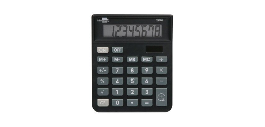 Calculadora Liderpapel sobremesa XF16 8 digitos solar y pilas color negro 127x105x24 mm