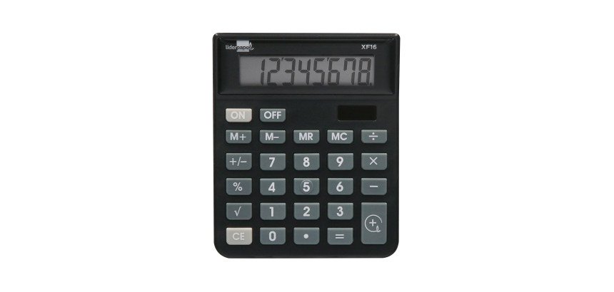 Calculadora Liderpapel sobremesa XF16 8 digitos solar y pilas color negro 127x105x24 mm