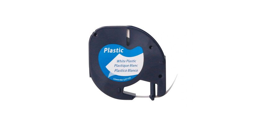 Cinta compatible Q-connect 12mm x 4m negro-blanco perla para rotuladora letratag