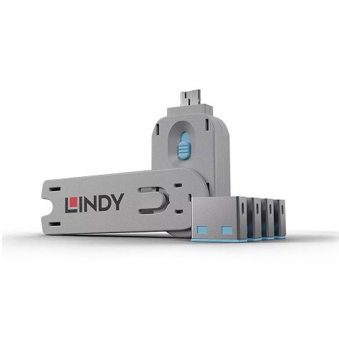 Lindy 40452 Schnittstellenblockierung Schnittstellenblockierung + Schlüssel USB Typ-A Blau Acrylnitril-Butadien-Styrol (ABS) 5 Stück(e)