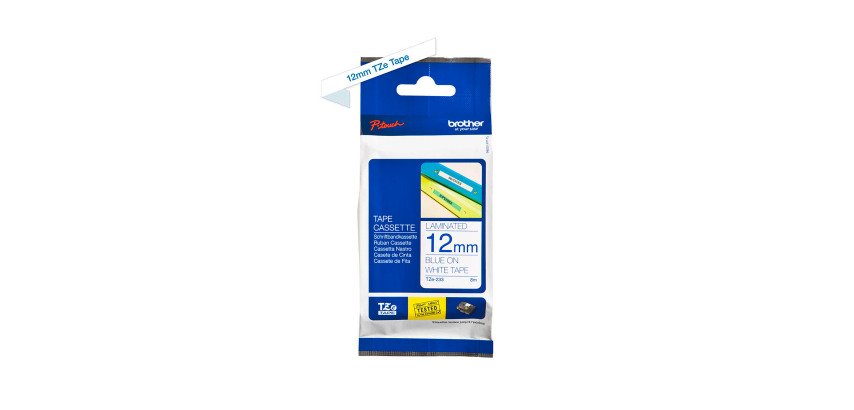Ruban laminé Brother 12 mm TZE 233 blanc écriture bleue