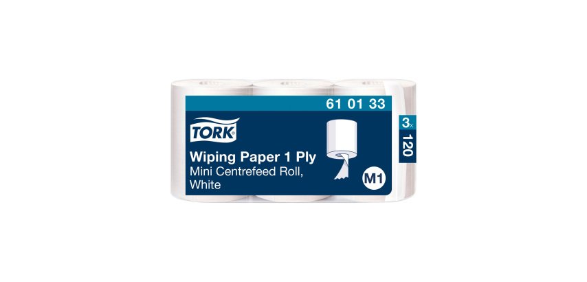 Mini bobina de papel secamanos de desbobinado central Tork M1 - Longitud 120 m - Paquete de 3 rollos