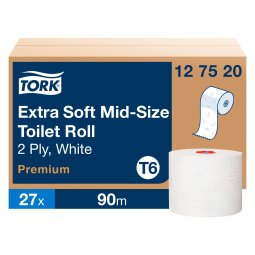 Papier toilette double épaisseur Tork Mid-size T6 Premium - 27 rouleux de 90 m